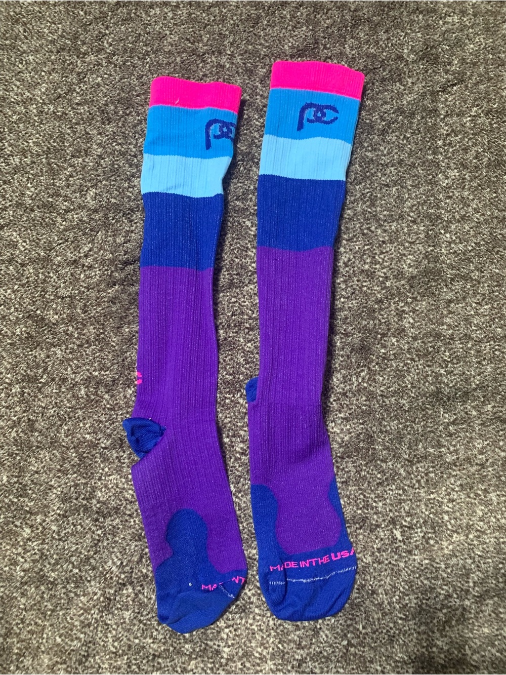 PRO Compression Colorblock Knee-High Athletic Socks in Purple, Blue & Pink